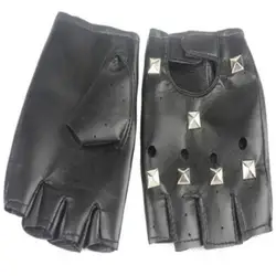 Роскошный PU кожаные перчатки мужские театральный панк хип-хоп перчатки Для женщин мода квадратный ногтей перчатки без пальцев леди