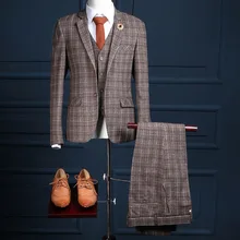 Новое поступление Для мужчин Жених Костюмы Блейзер masculino комплект из 3 предметов для свадьбы и выпускного Смокинги для женихов торжественный ужин костюмы индивидуальный заказ Осенняя одежда года