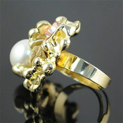free shipping+mixed order, gold jewelry ,14k real gold plating fashion rings with oversized pearl on,adjustable ring,rn-489