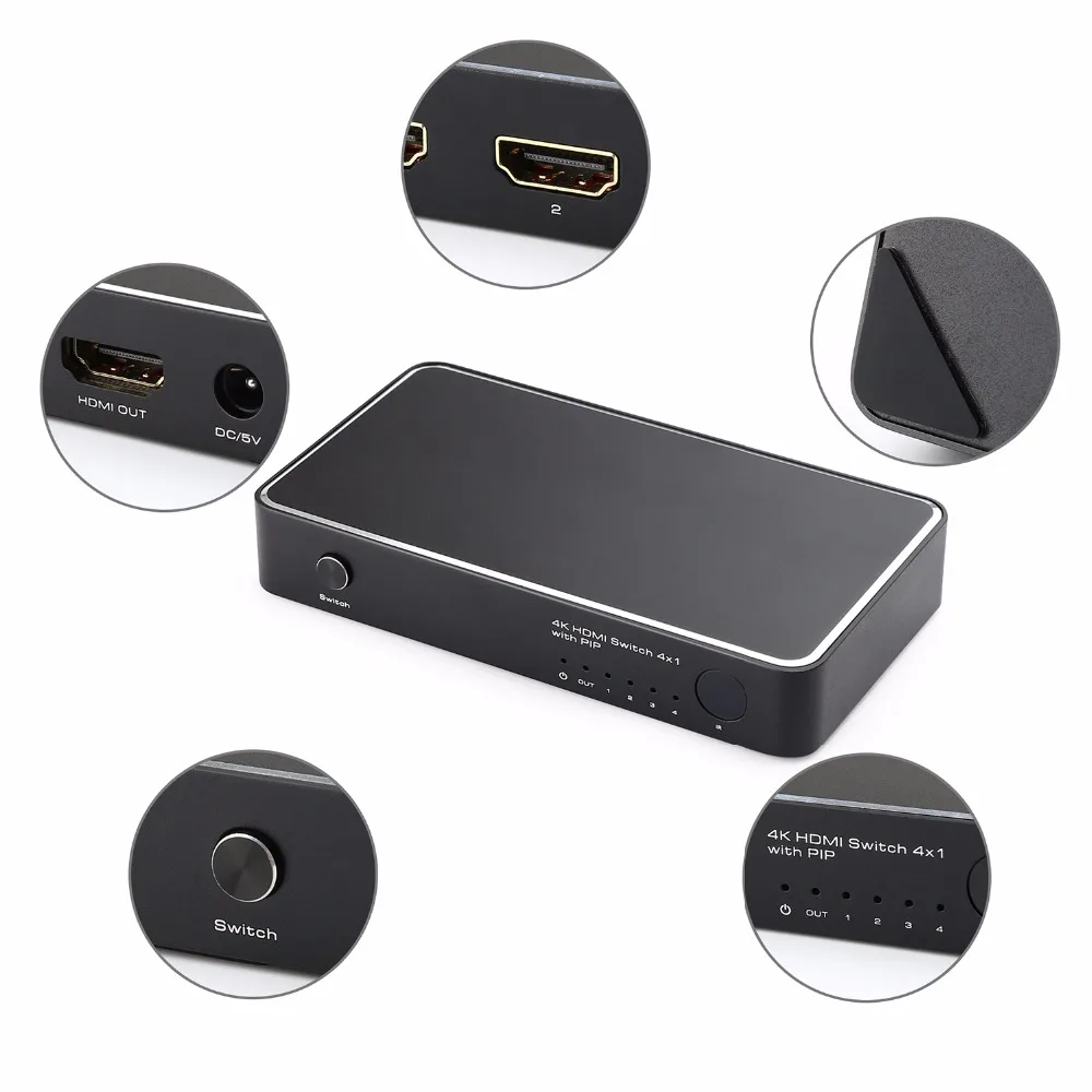 Tomsenn 4K x 2K 4 портовый высокоскоростной HDMI переключатель 4x1 с функцией картинка в