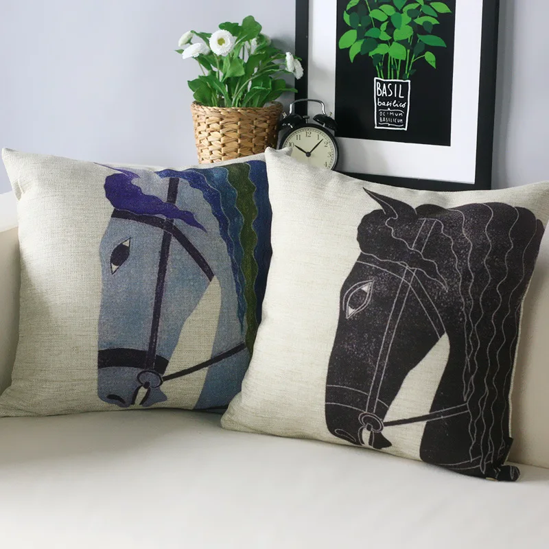 modern babylon horse classic head pillow cover cushion linen cotton sofa car office home decoration waist - Horses Head Pillow modern babylon horse classic head pillow cover cushion linen cotton sofa car office home decoration waist - Horses Head Pillow