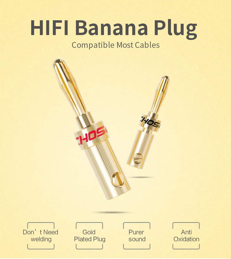 Choseal 24K Gold-plated Copper Banana Plug Connector Speaker Adapter Screw Audio Connectors  (1)