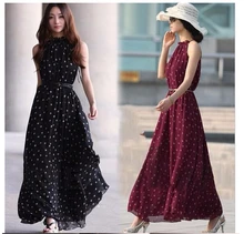 Tfg moda lunares largo maxi ocasional de la playa del estilo del verano de las mujeres del partido de la gasa dress tamaño grande mujeres vestido de tirantes
