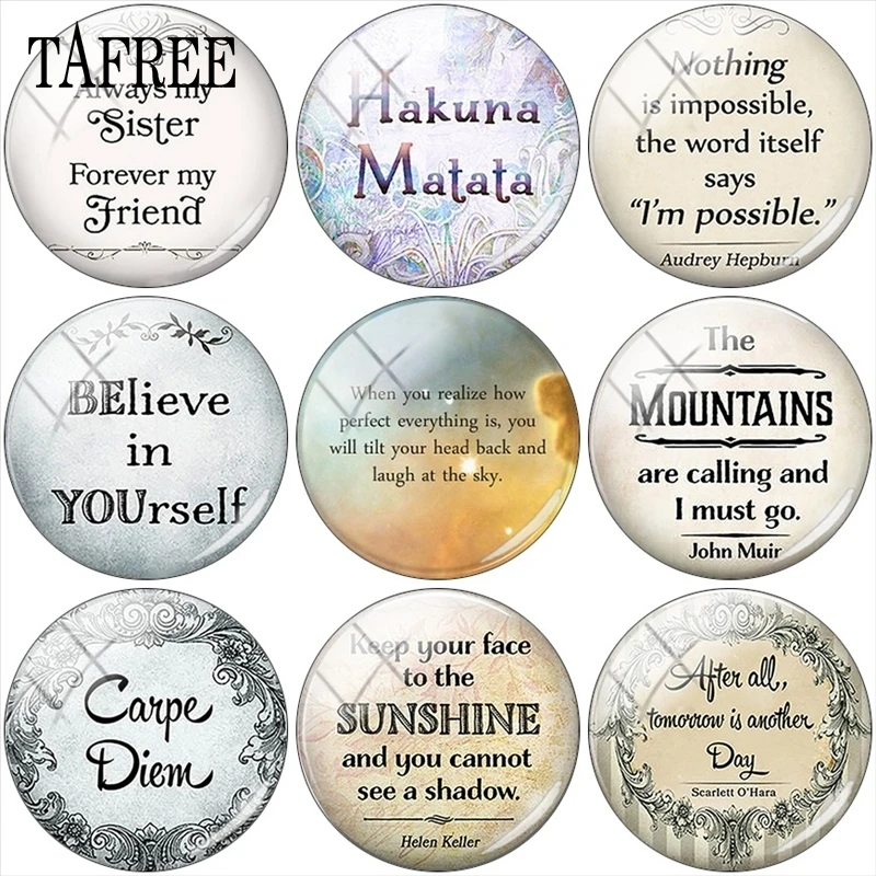 

TAFREE Believe in yourself Text Photo 12mm/15mm/16mm/18mm/20mm/25mm Round Photo Glass Cabochon Demo Flat Back Making Findings