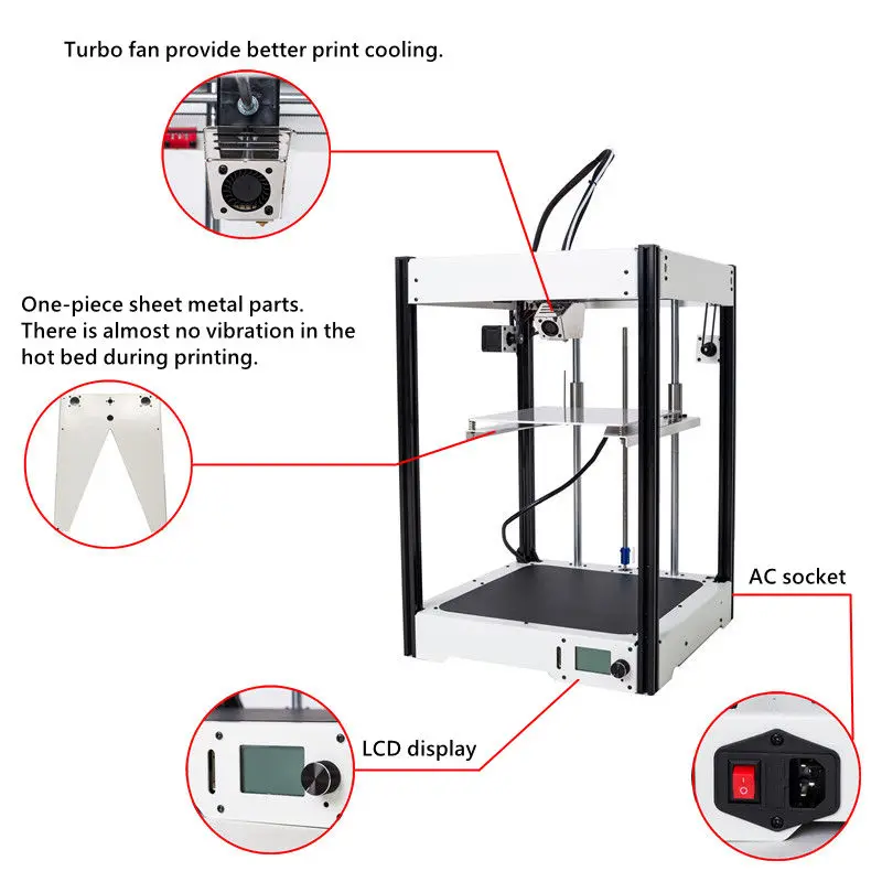 Newest 3D printer Large 220 220 290mm Sheet Metal frame High Quality Precision DIY kit LCD