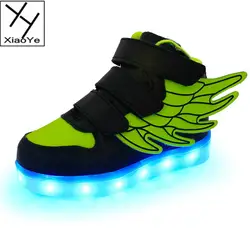 Мода для мальчиков светящиеся Повседневное Спортивная обувь Обувь с углом крыла LED зарядка через USB Ботинки конька