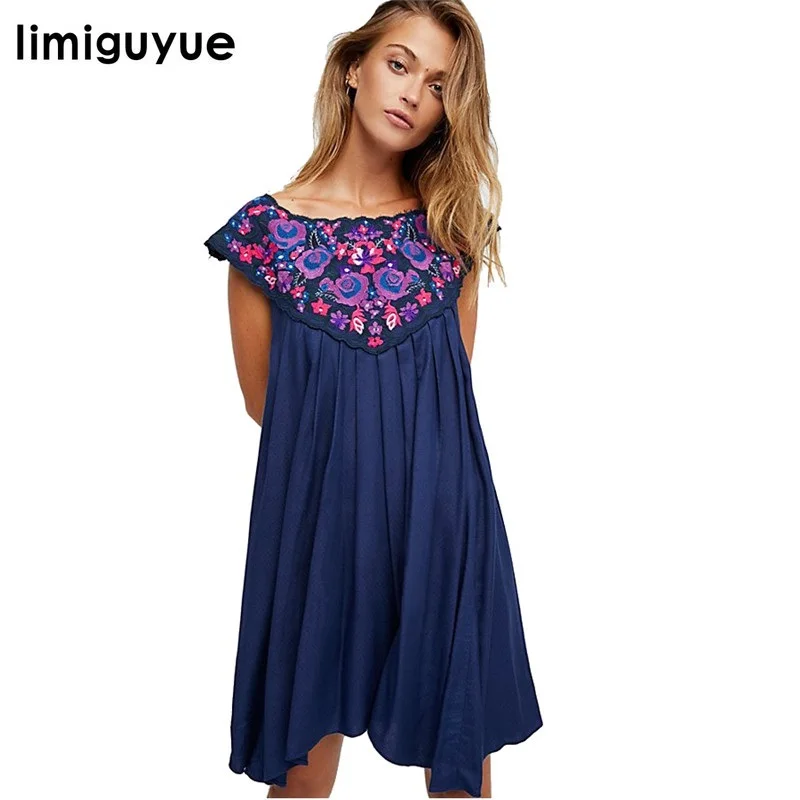

limiguyue bohemian people loose embroidery summer dress vest hippie chic boho dress mexican party dress runway Z0812