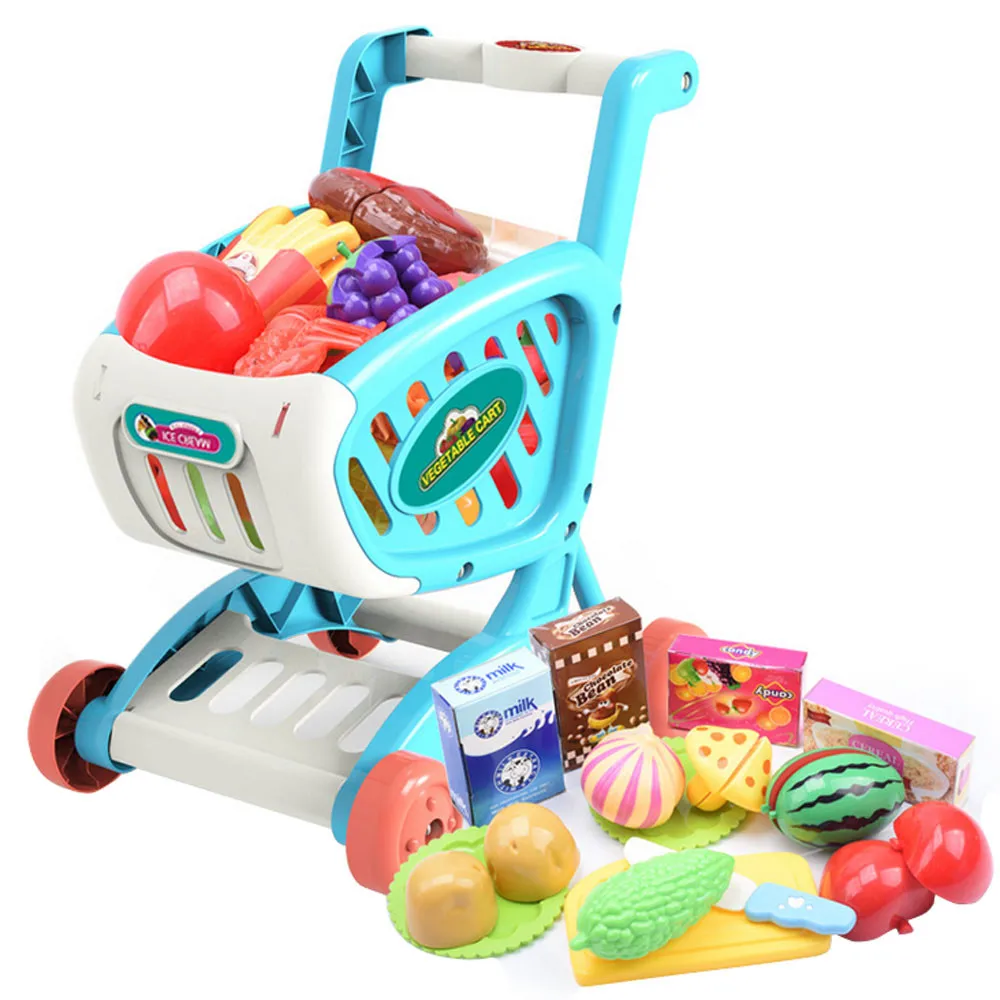 Креативные мини-детские тележки, имитация тележки для покупок, фрукты, овощи, ролевые игры, игрушки, коляски для девочек, детский подарок# g4 - Цвет: Blue