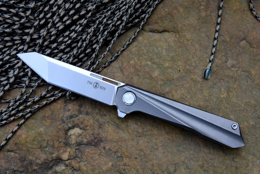 

New TWOSUN Knife TS69 Flipper Folding Knife D2 Drop Point or Tanto Blade Titanium Handle Camping Hunting Pocket knife EDC tools