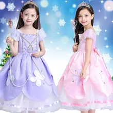 GuaGuaEgg 2016 Девушки Hallowmas Этап Платья Princess Sofia Косплей Выполнение Платье Лук С Коротким Рукавом Бисероплетение Партии Полный Платье