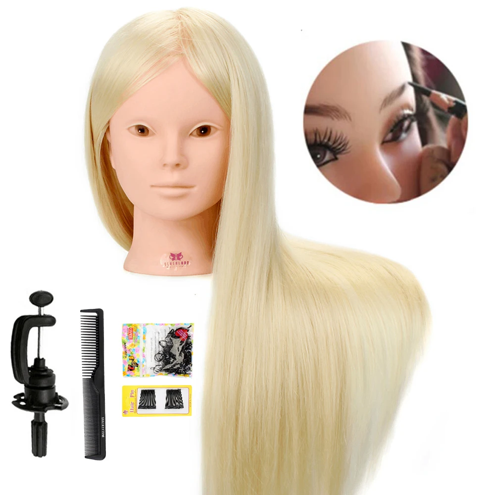 

NEVERLAND 26'' White 50% Human Hair Mannequin Head For Makeup Practice Can Be Curled Hairdressing Dummy Doll Wig Head With Stand