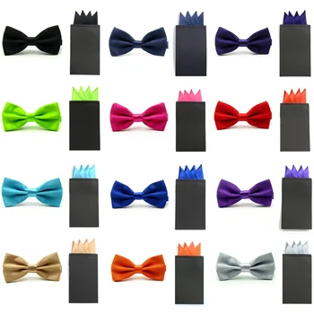 

Men Solid Color Bowtie Match Pre-folded 4 Point Handkerchief Pocket Square Set SETBW0032