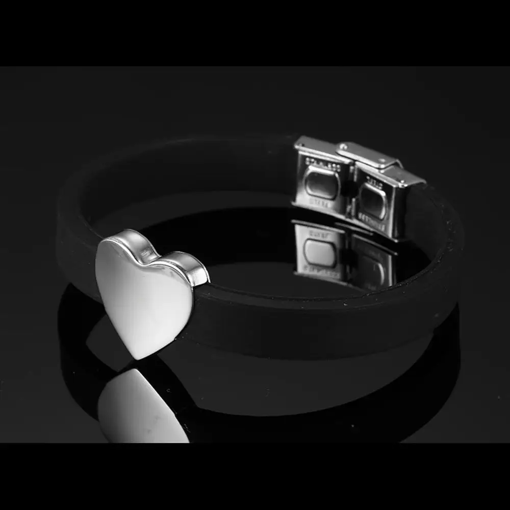 Модный браслет черный Панк резиновый силиконовый нержавеющая сталь мужские браслеты для мужчин и женщин унисекс