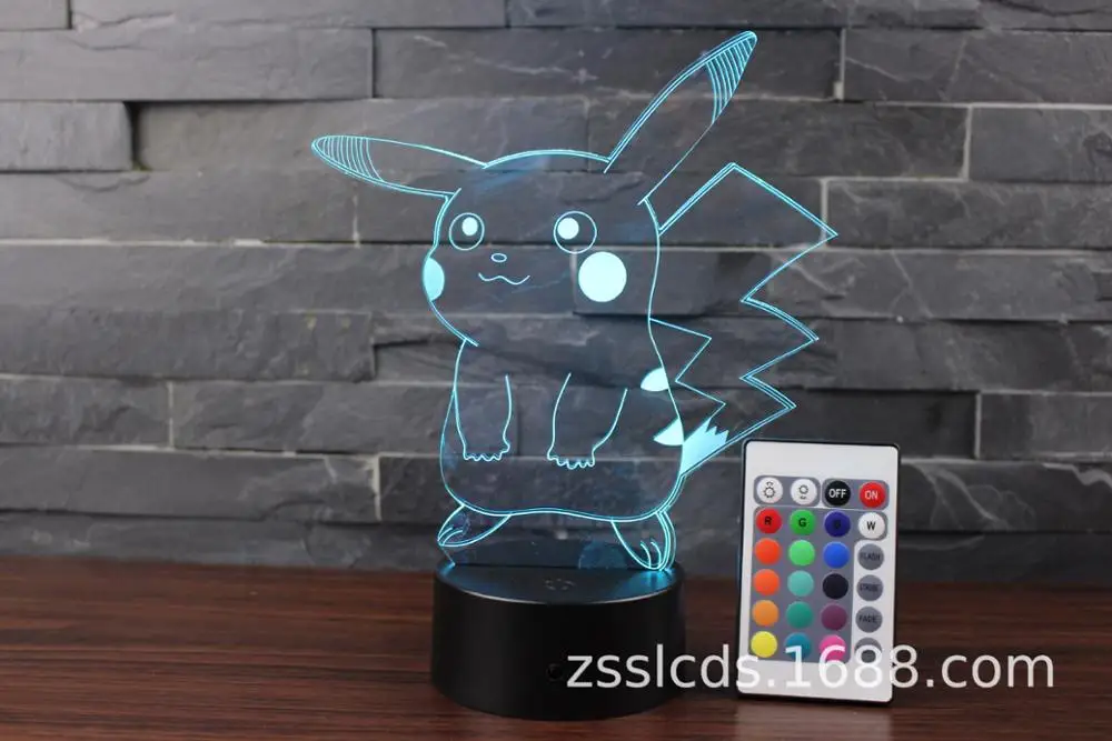 

Remote Control Style Pikachu LED Nightlight Anime Pokemon Nightlight Pocket Monsters Cosplay Props Cute 3D Vision Effect Lamps