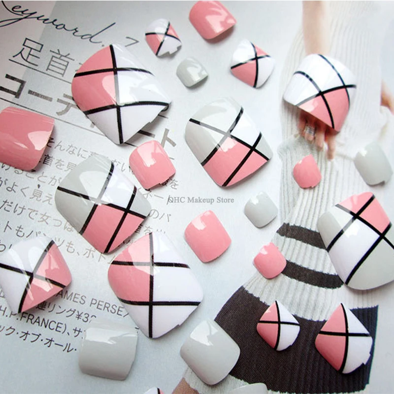 Накладные ногти 24 шт./компл. накладные Короткие квадратные Смешанный Красочный