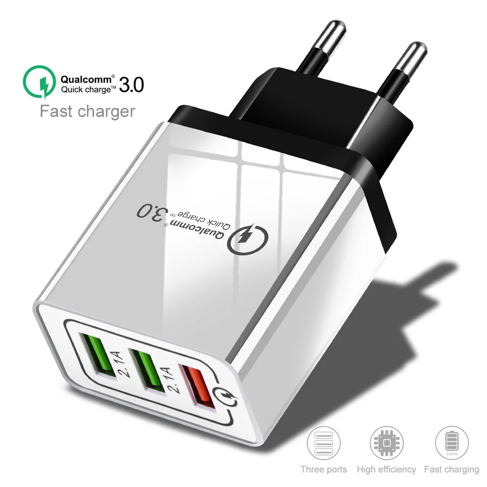 

5V 3A USB Charger Quick Charge QC 3.0 Fast Charging Adapter 3-USB Android Mobile Phone Charger For iphone Micro USB Type C Cable