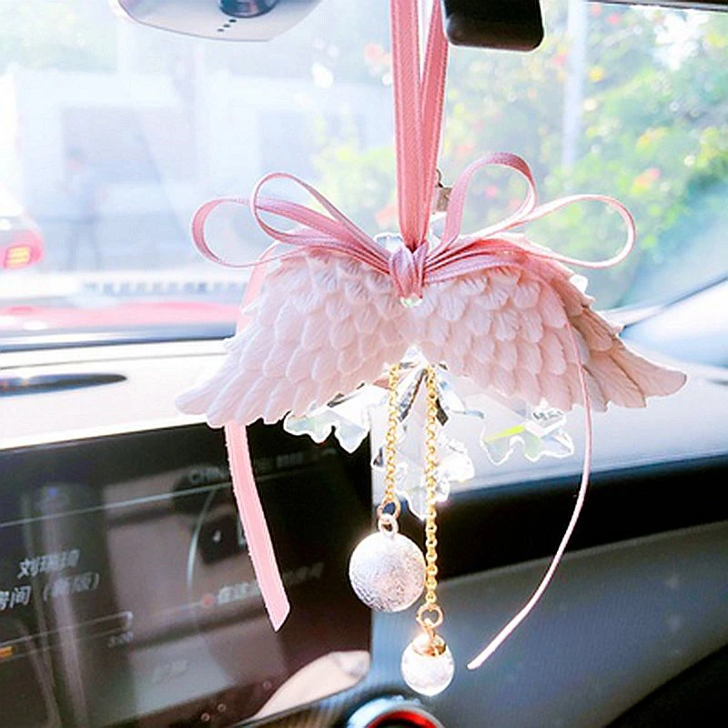 

Car Air Freshener Auto Gypsum Pink Angel Wings with Bell Hang on Rearview Mirror Car Styling Perfume Pendant Scent for Lady M1