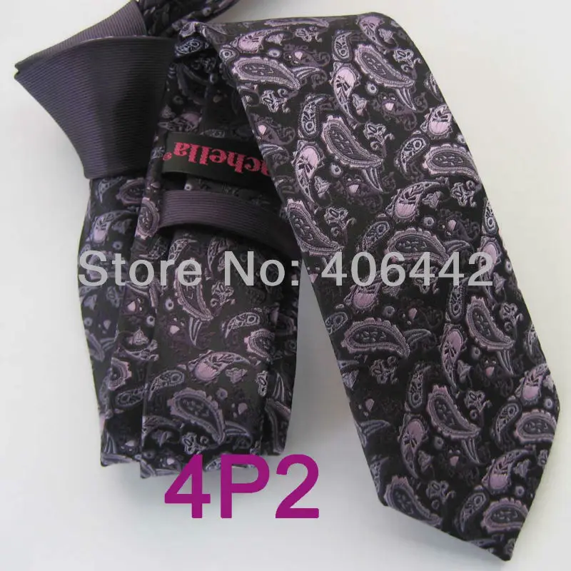 YIBEI coahella Галстуки Фиолетовый Узел контрастный черный с пурпурным мужские галстуки модели Paisley микрофибра 6 см Тощий жаккардовый галстук тонкий галстук