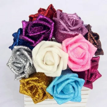 

Glitter Foam PE Artificial Flowers Rose Head Real Touch Gorgeous Shiny Home Wedding Party Decorative Flowers 100 PCS/lot