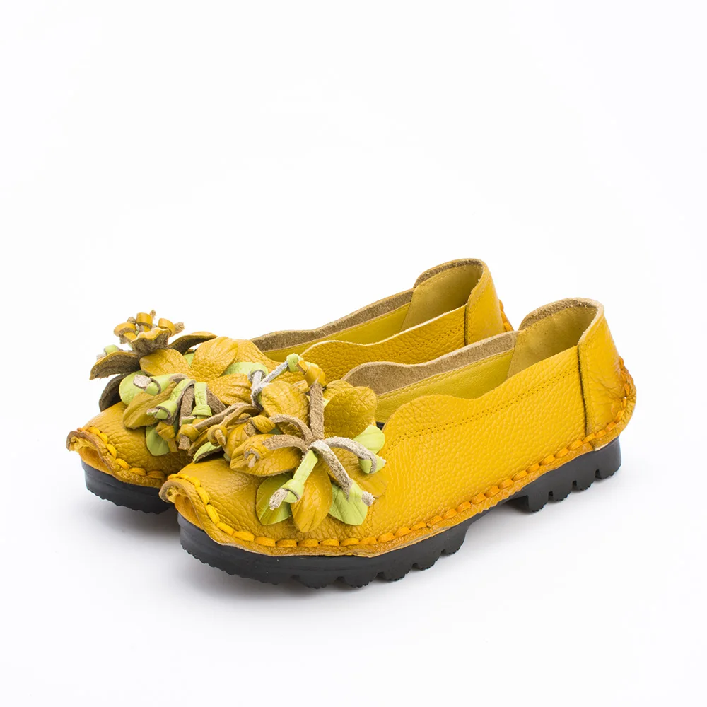 Новая осенняя обувь ручной работы с цветами Женская обувь на мягкой подошве с цветами Повседневные босоножки Стильная женская обувь из натуральной кожи в народном стиле