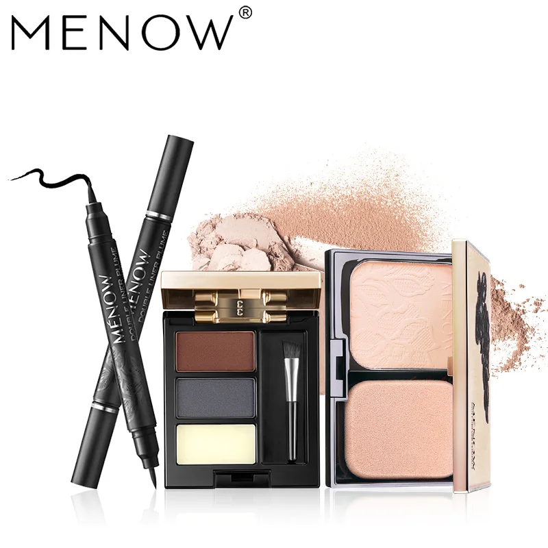 

MENOW Makeup Set Double Head Use Eyeliner + 3 Colors Eyebrow with A Brush + Skin Whitening Powder Make Up Set Cosmetic Kit