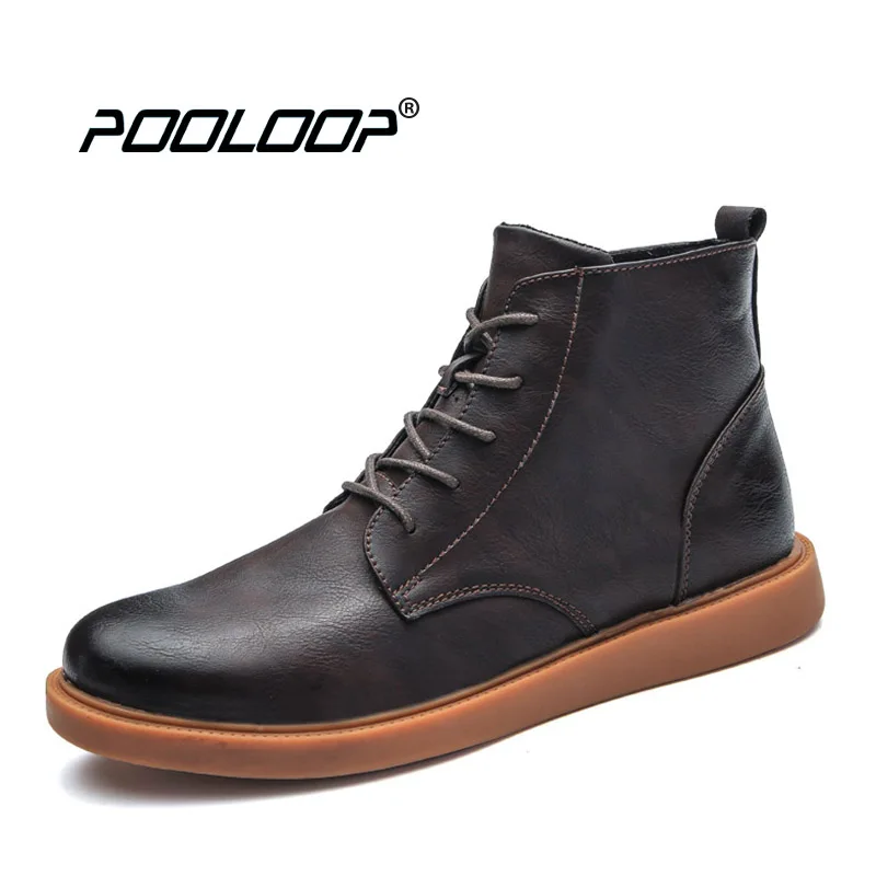

POOLOOP Luxury Mens Fashion Ankle Boots New Design Leather Dress Shoes Casual Outdoor martin Boots Cowboy Work Rubber Booties