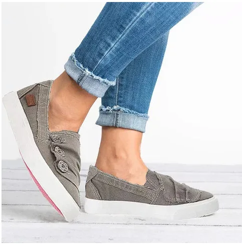 Plush Size Women Flats 2019 Fashion Summer Slip On Loafers Button Cowboy Sneakers Spring Soft Casual Women Canvas Shoes VT227 (2)