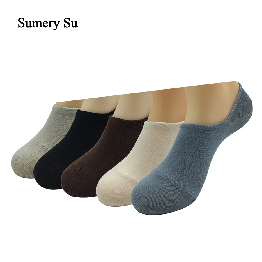 

5 Pair / Lot 2016 Spring And Summer Cotton and Bamboo Fibers Silicone Stealth Solid Ankle Socks anti-separtion Free Shipping