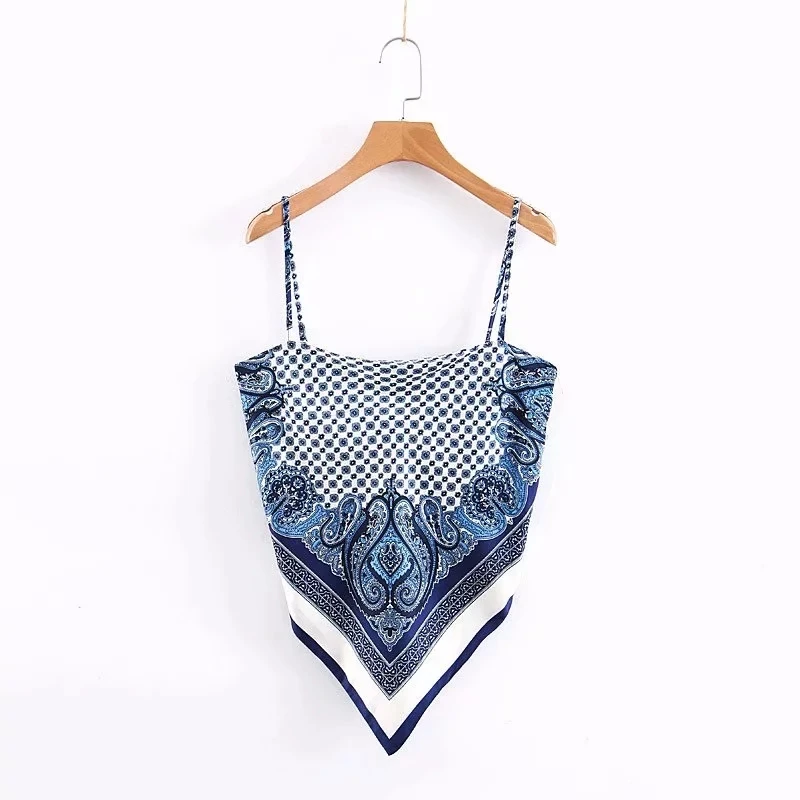 

Paisley Printing Back Bowknot Women Sexy Sling Top Leisure Lady Camisole 2019 Summer Female Irregular Hem Tops T1209