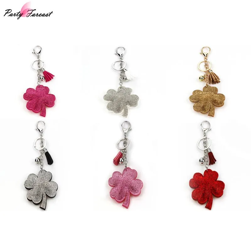 2017 New fashion!Key Chain Accessories Tassel Key Ring PU Leather Bear Pattern Car Keychain Jewelry Bag Charm