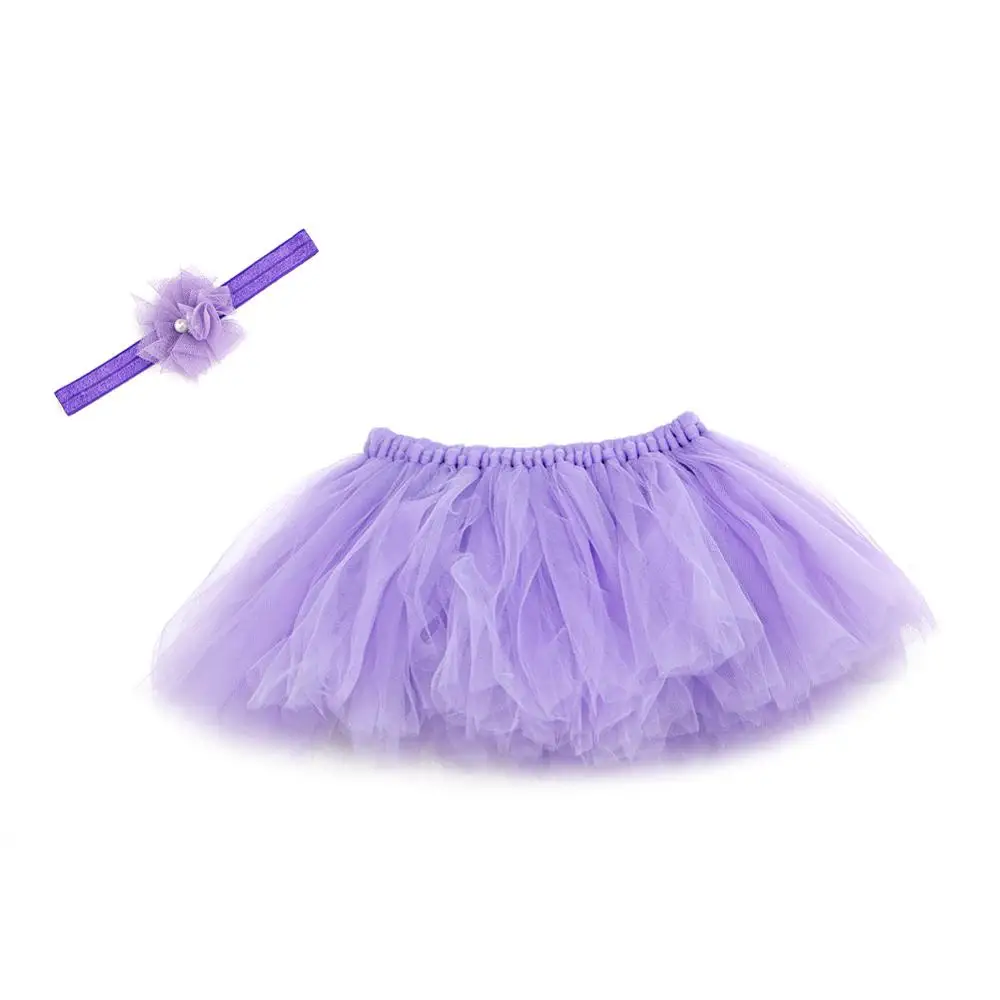 1 комплект; Милая юбка-пачка для новорожденных девочек и повязка на голову с цветами; костюм для фотосессии - Цвет: Фиолетовый