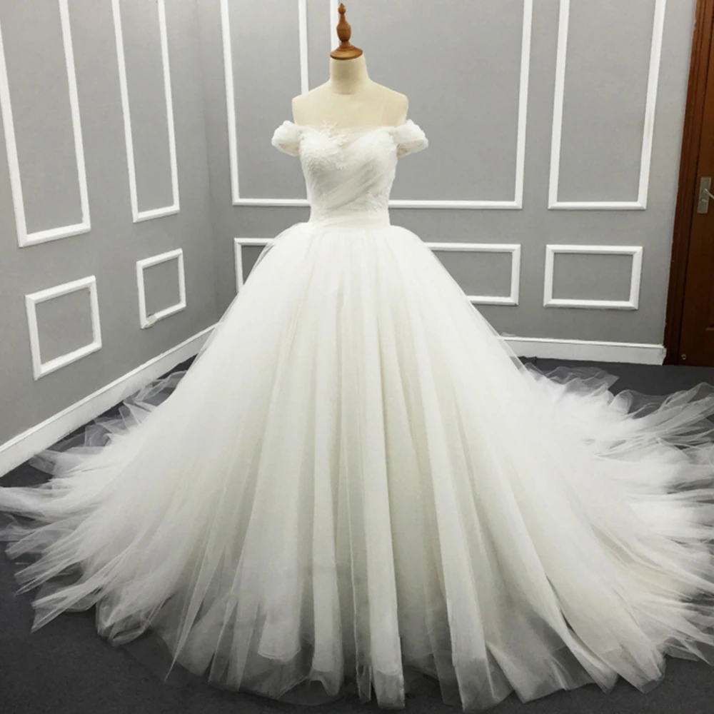 

Vestido De Noiva Princesa Off The Shoulder Short Sleeve Pleat Lace Beading Sexy Backless Gorgeous Ball Gown Wedding Dresses 2019