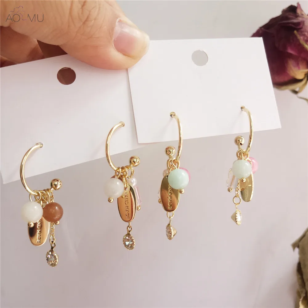 

AOMU Irregular Geometric Crystal Candy Zircon Metal Gold Round Fringe Loop Hoop Earrings for Women Gifts Party Wedding Jewelry