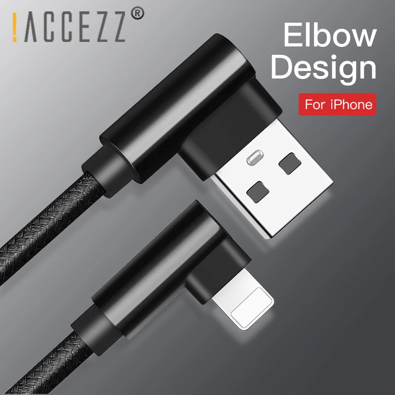 

!ACCEZZ 90 Degree Lighting USB Data Charging Cable For iphone 5C 5 SE XS MAX XR X 8 7 6 6S 5S Plus 2A Phone Charger Cables 1M 2M