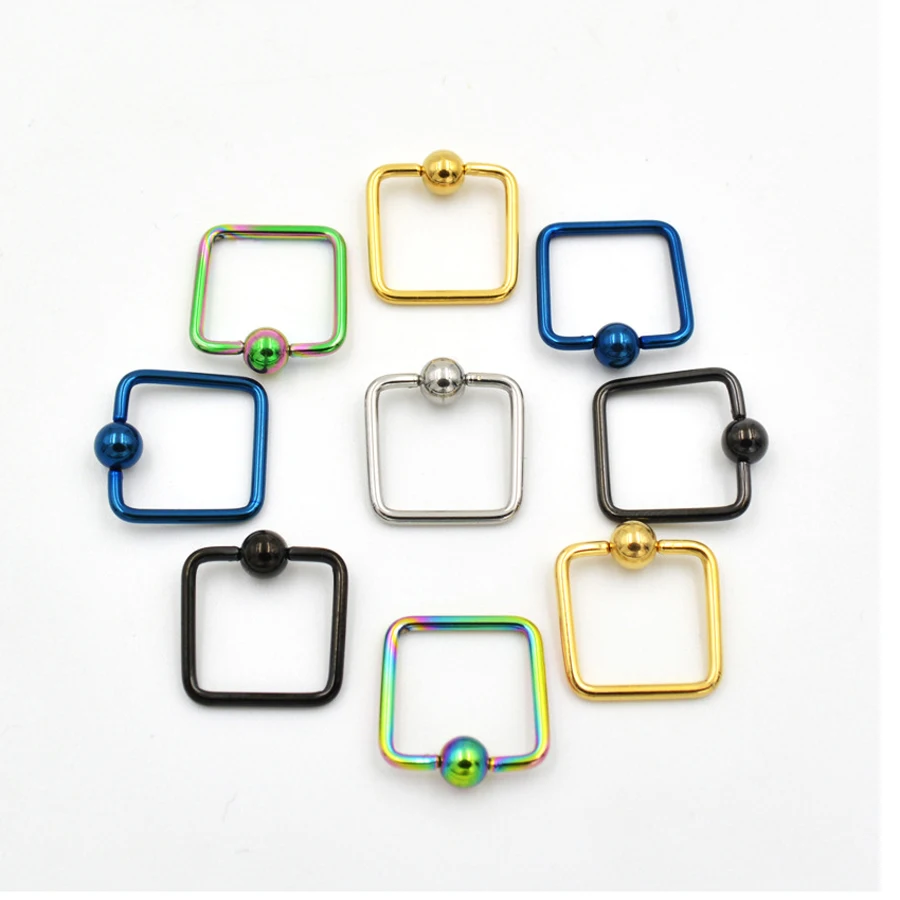 

Free Shipping 2pcs Fashion Square ear Piercings Tragus Earring Eyebrow 4 color Nose Nipple Ring Bar Lips Body Jewelry women men