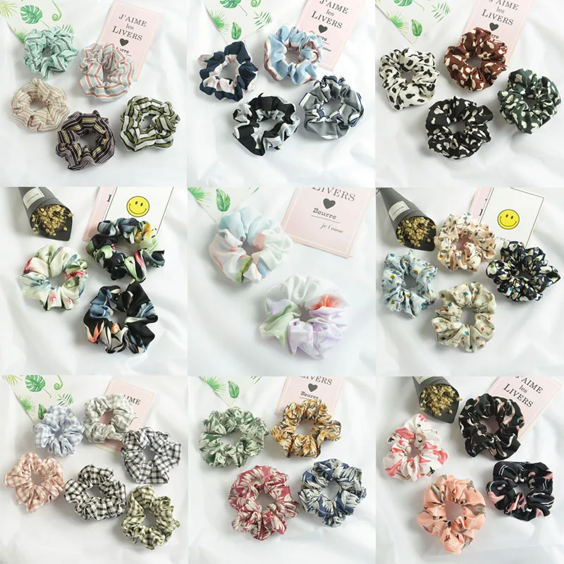 

24pcs/lot Floral Elastic Hair Bands For Girls Scrunchies Stripes Ponytail Holder Plaid Rubber Bands Ropes Women Hair Accessories