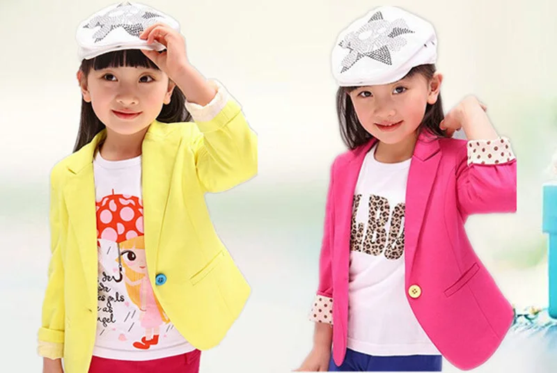 2015 baby girl Suits yellow coat Autumn Spring style children Costume