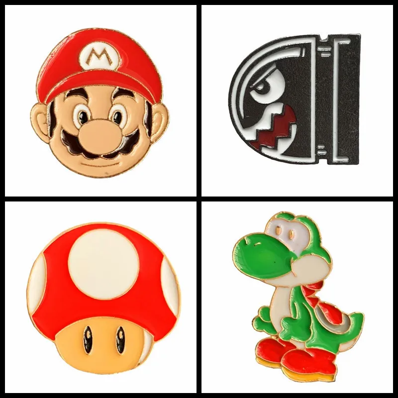 

1PCS Children's play Mario Mushroom brooch wholesale Cartoon Bullet Dinosaur Enamel Pin Badge for Women and Men Clothes Jewelry