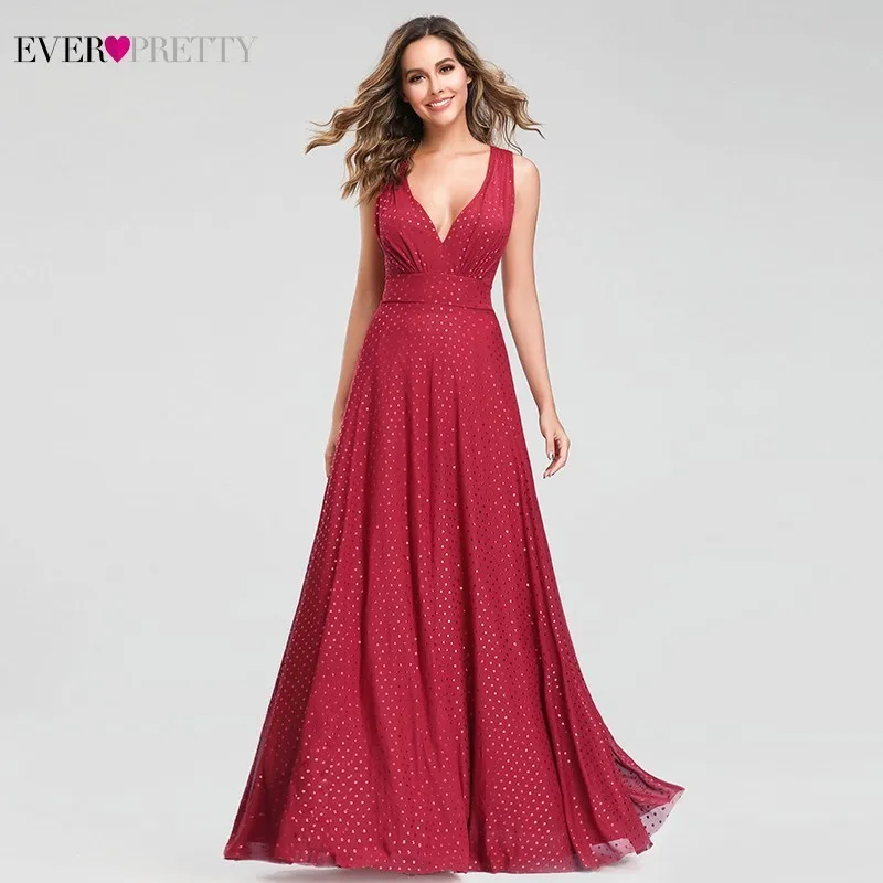 Ever Pretty сексуальные красные платья для выпускного v-образным вырезом без рукавов элегантные вечерние платья в горошек для женщин EZ07508RD Vestidos Gala Largos