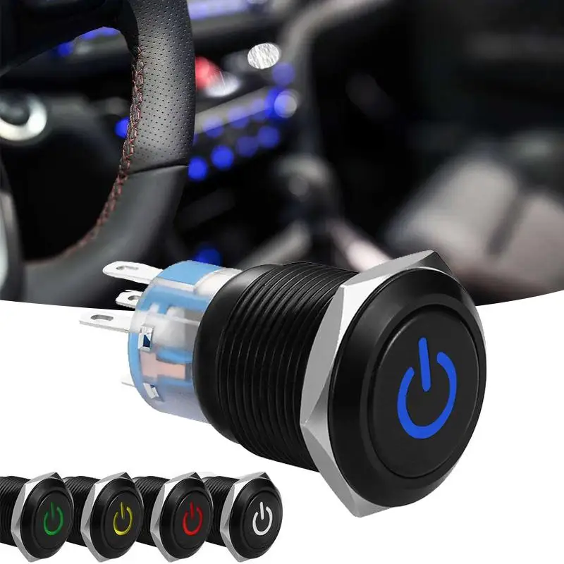 

VEHEMO 19MM 250V Car Self Latching Resetting Push Button Power Switch With LED Metal Safe IP65 Waterproof Car Accessories