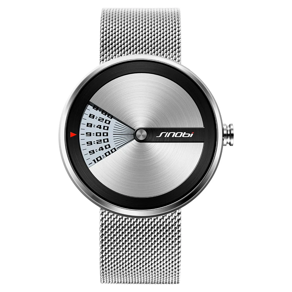 

SINOBI relogio masculino Unique Dial Design Watch Men Fashion Stainless Steel Mesh Watchband Watch Top Brand Luxury Watches