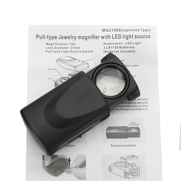 

Mini Portable 30X Magnifier Eye Loupe with LED Light Magnified Tool Jewelry Appraisal Reading Magnifier