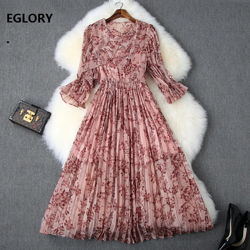 

Women's Set 2019 Summer Autumn Suit Ladies Exquisite Floral Print Cardigan Tops Coat+Mid-Calf Length Pleated Strap Dress Set 2pc