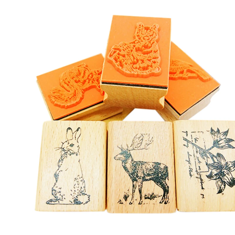 

12pcs/lot kawii animal wooden rubber stamp for scrapbooking paper notebook decoration stamp stationery wholesale