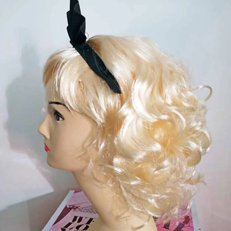 Детская повязка с бантом блонд кудрявый Косплей Peluca для девочек Женский костюм на Хеллоуин карнавальный Пурим ночной клуб бар вечернее платье