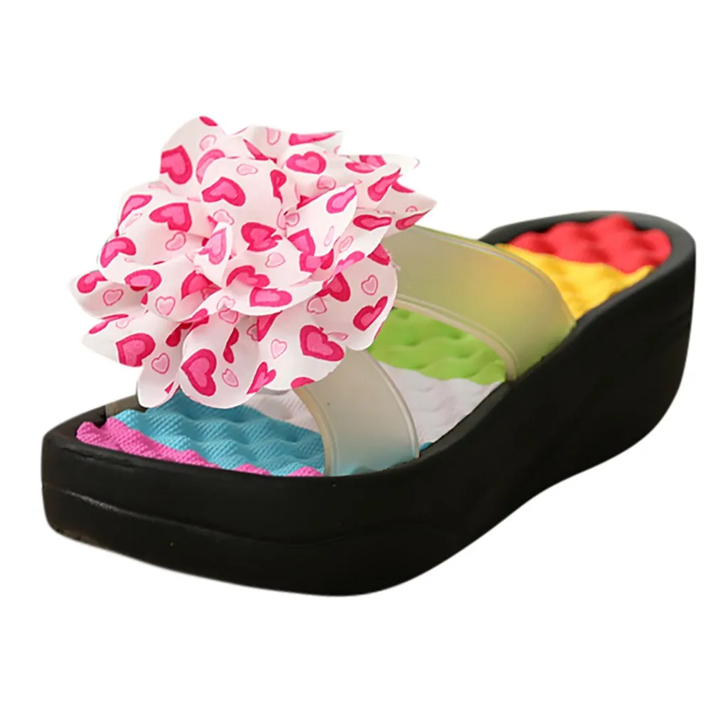 

SAGACE 2019 Summer Sandals Platform Flip Flops Slippers Fashion Mixed Colors Round Toe Sandals Swing Wedge Women Hole Shoes Ja17