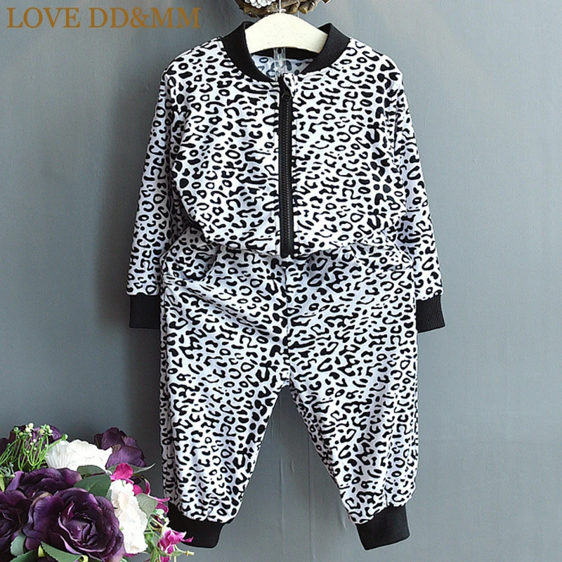 

LOVE DD&MM Kid's Sets 2019 Autumn New Children's Clothing Boys Girls Black Leopard Long-Sleeved Zipper Shirt + Pants Suit
