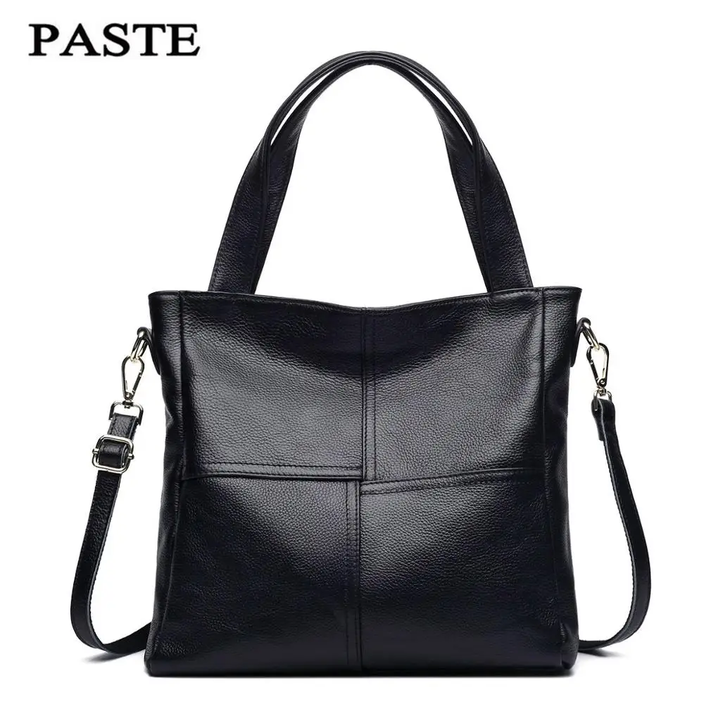 

2018 New Winter Cowhide Genuine Leather Handbag Stitching Style Shoulder Tote Bag Luxury Women Messegner Bags Real Leather PS19