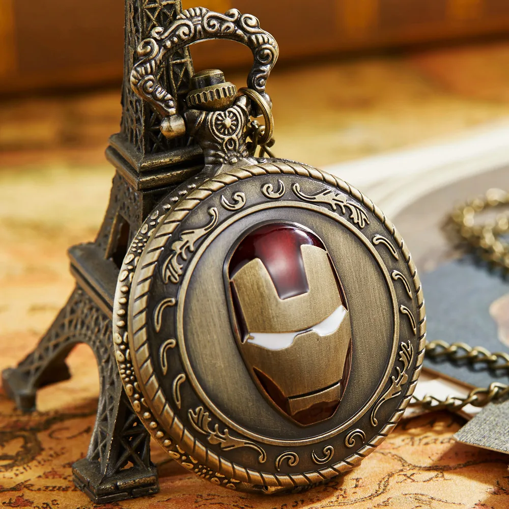 Reloj De cuarzo De bolsillo De Iron Man para hombre y mujer, colgante De cadena De regalo De Navidad, collar De bronce Retro antiguo, Steampunk