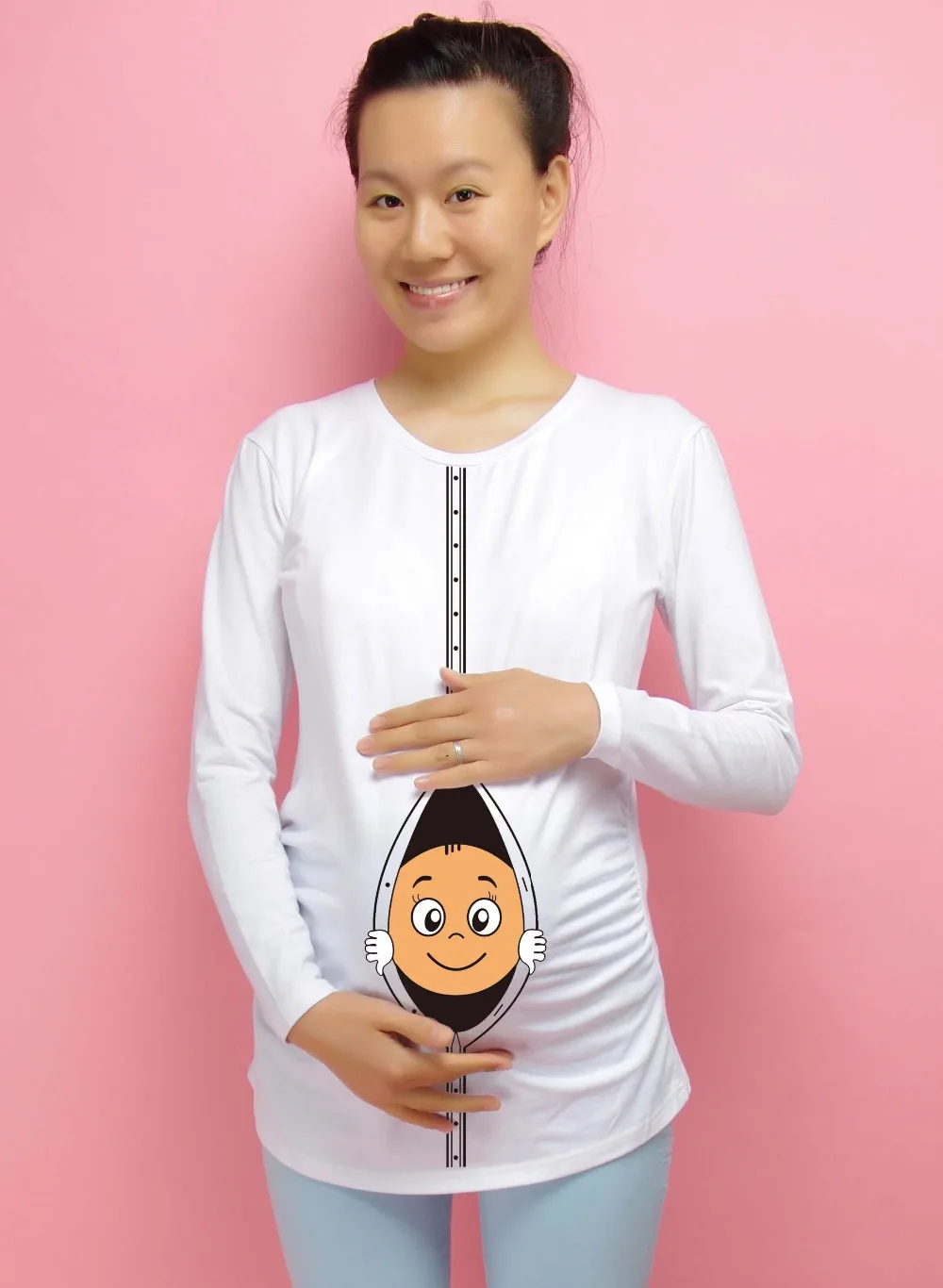 100 Cotton Maternity Shirt "baby peeking out" Printed Maternity